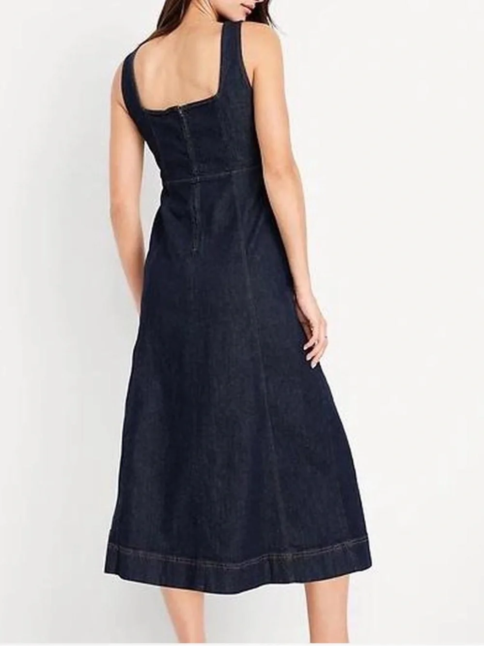Dark Indigo Denim Square-Neck Midi Dress - Picture 2 of 7